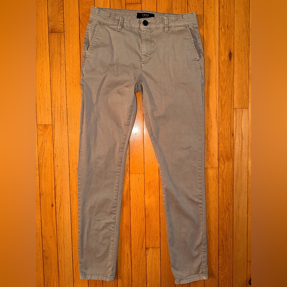 Men’s Smog Khaki gray Flat Front Slim Pants Cotton Size 29 x 30 EUC Soft Casual